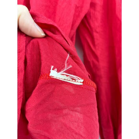 Anthropologie Top Womens 6 Boswell V-Neck Blouse Bright Red Balloon Sleeve Maeve - Picture 6 of 6